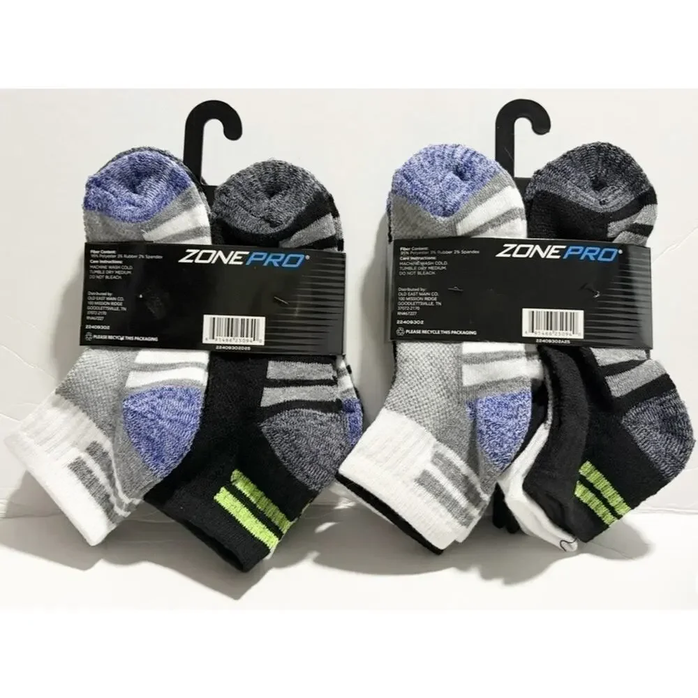 Zone Pro Boys Half Cushion Ankle Socks 12 Pair Size Medium 10.5-4 Multi NEW